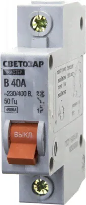 49050-40-B, СВЕТОЗАР 1P, 40А, B, 4.5кА, автоматический выключатель (49050-40-B)